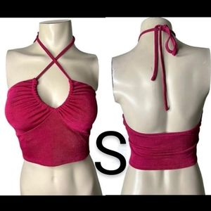 🆕Magenta Pink Halter Stretchy Crop Top~Size S